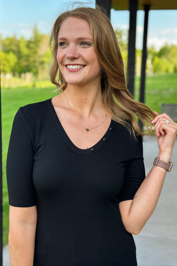 Black Ribbed V-Neck