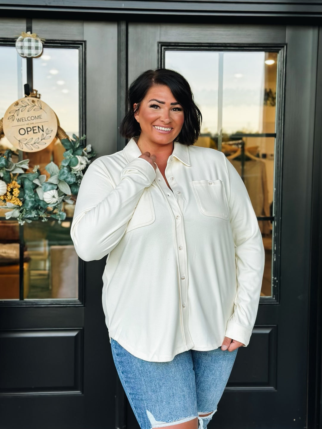 Brushed Button Down- Cream