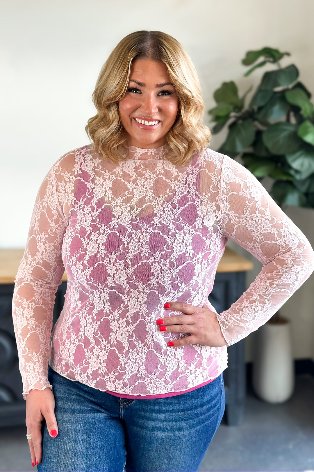 Pink Mesh Long Sleeve