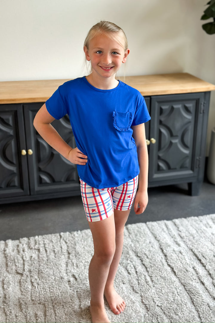 Blue Ruffle Pocket Tee
