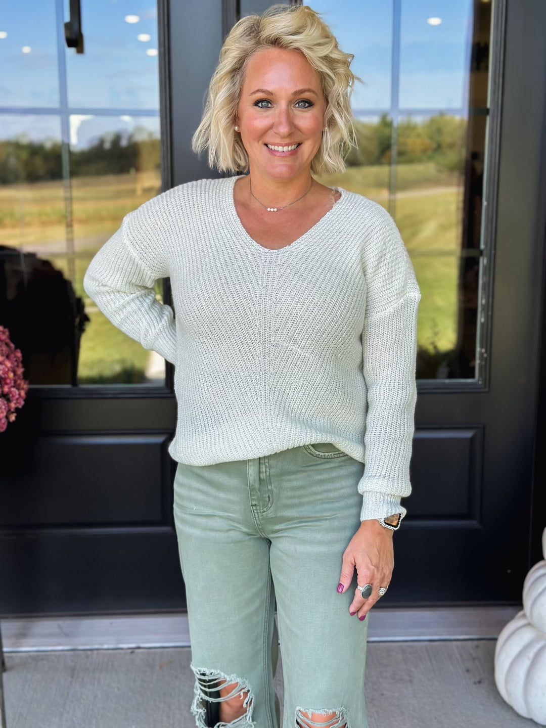 Ivory V-Neck Sweater