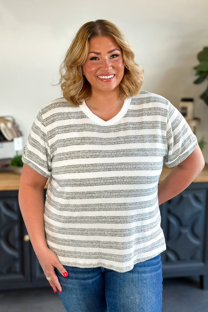 Grey-White Striped Tee