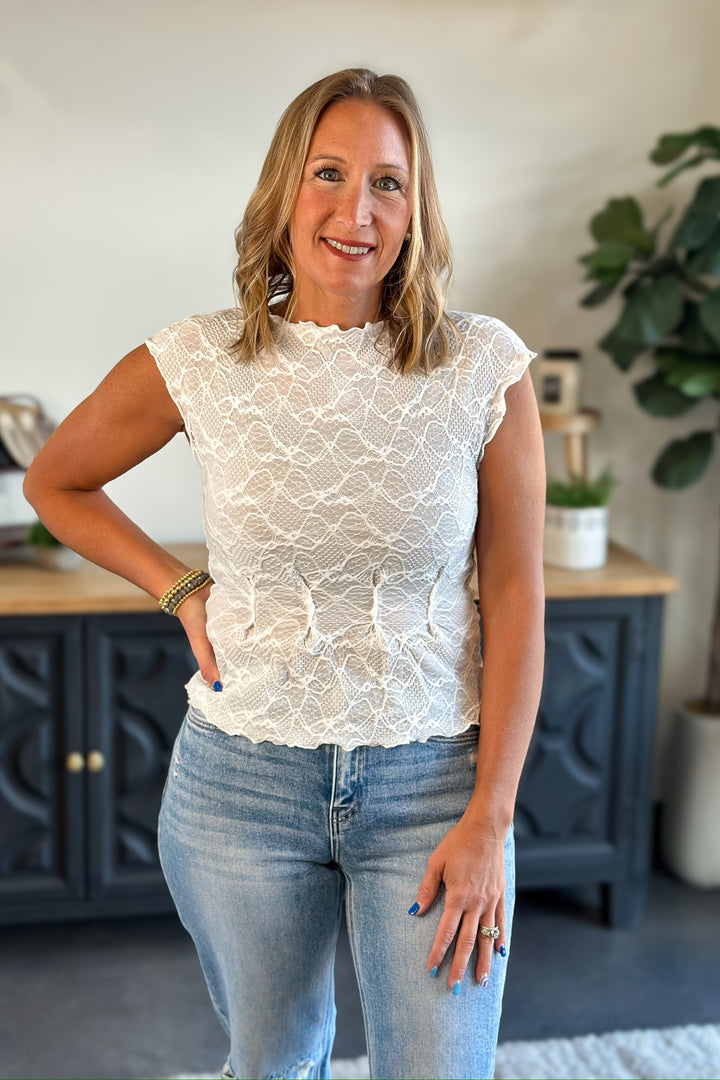 White Lace Knit Top