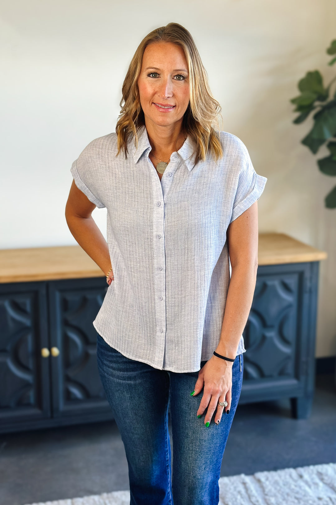 Blue Pin Striped Button Down