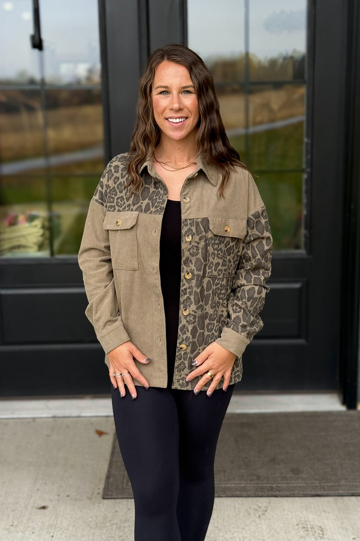Animal Print Shacket- Olive