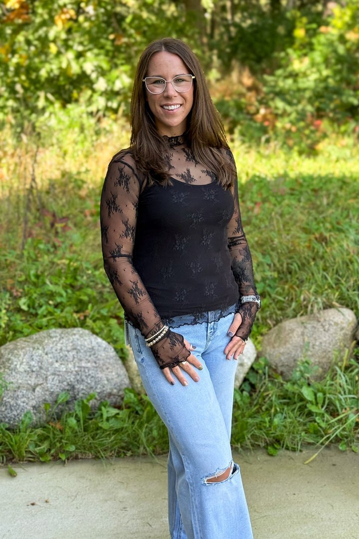 Black Lace Mock Neck