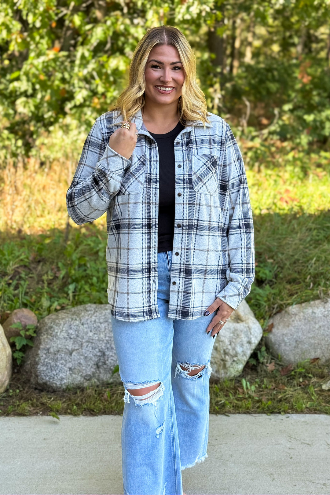 Mandi- Black Grey Brown Plaid