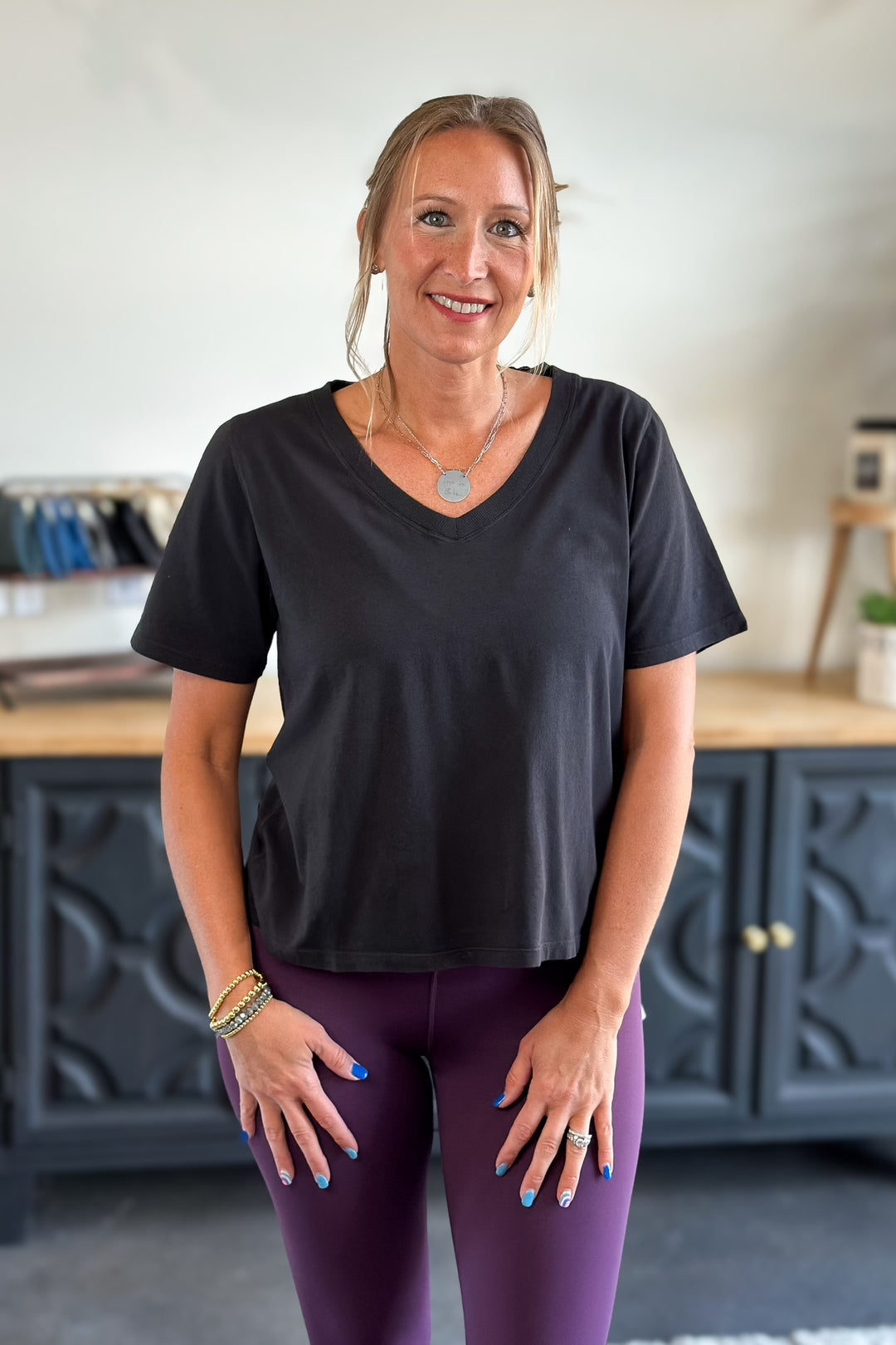 V-Neck Basic Tee- Black