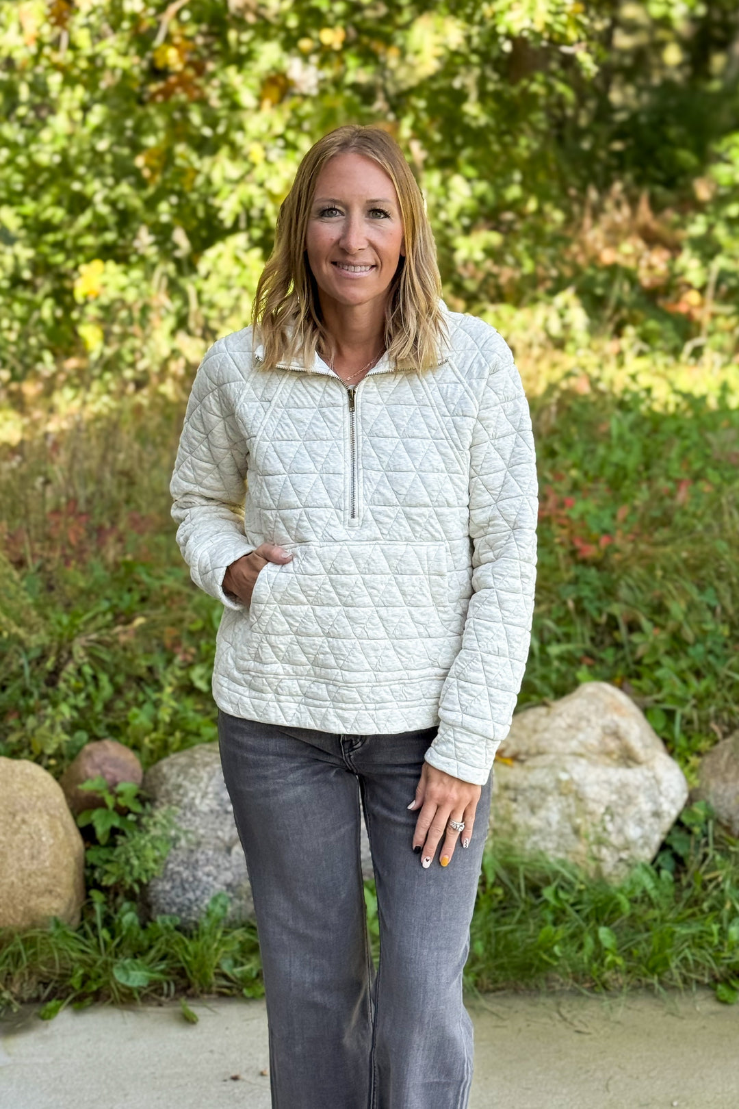 Quilted Pullover- Ash Grey