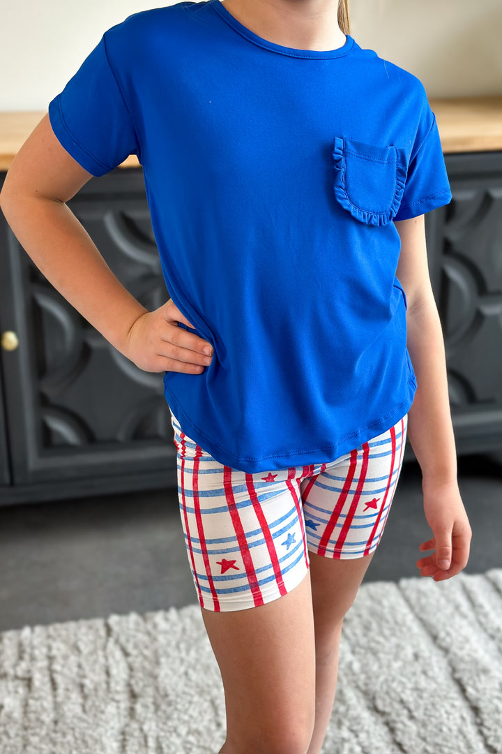 Blue Ruffle Pocket Tee