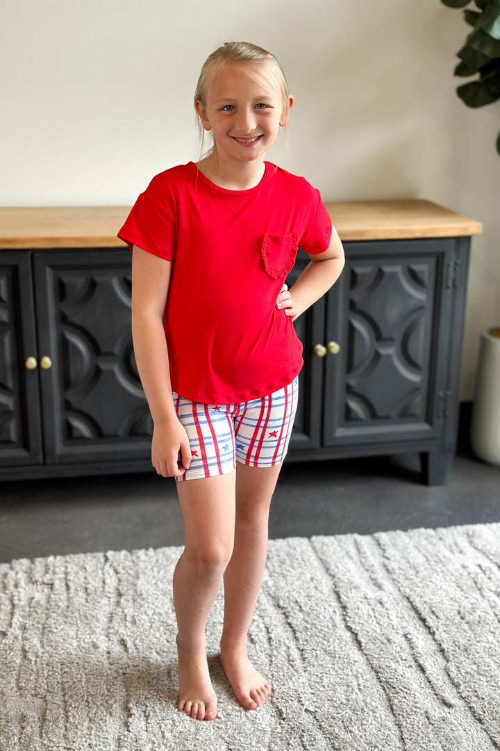 Red Ruffle Pocket Tee