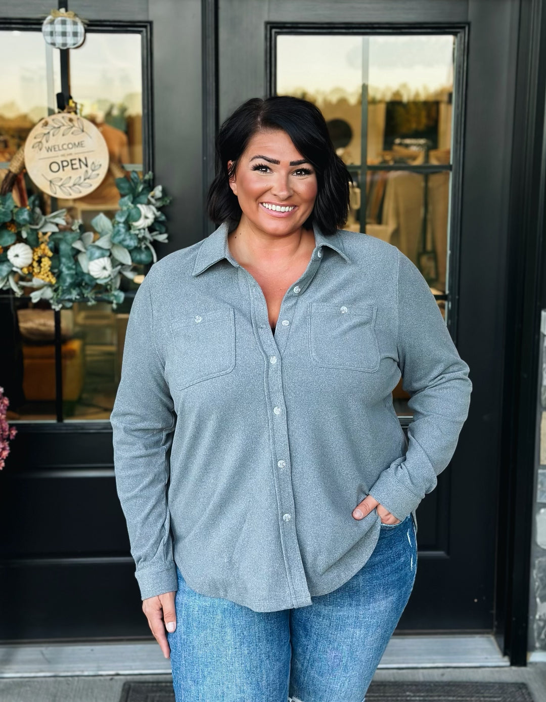 Brushed Button Down- Grey