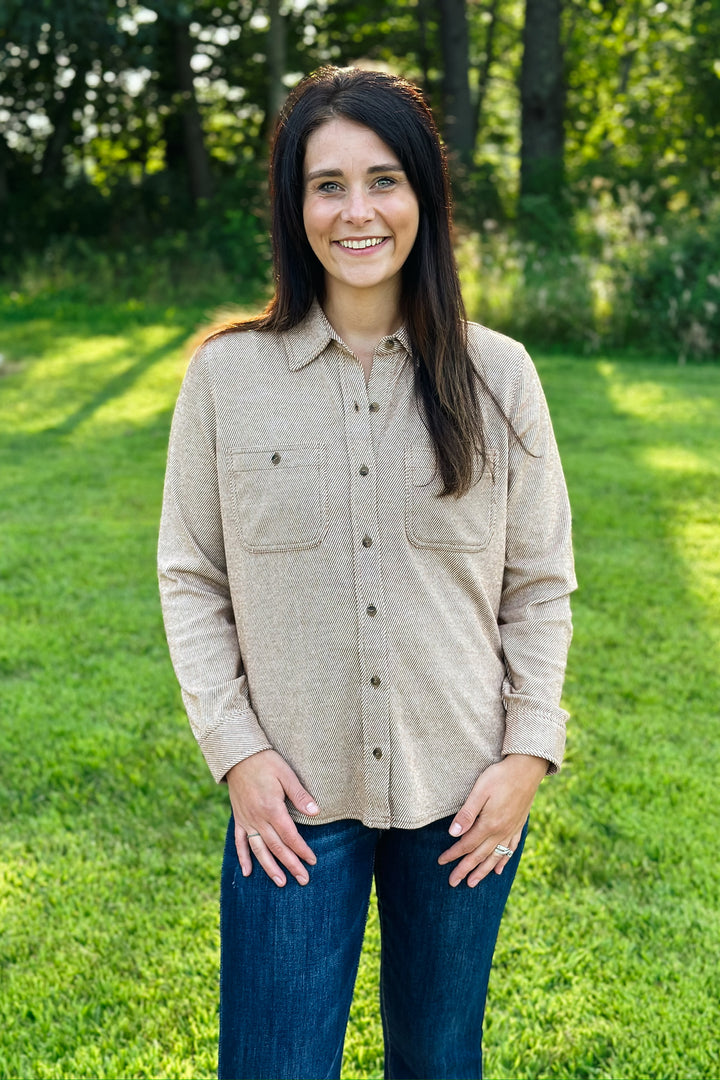 Rust Herringbone Button Down