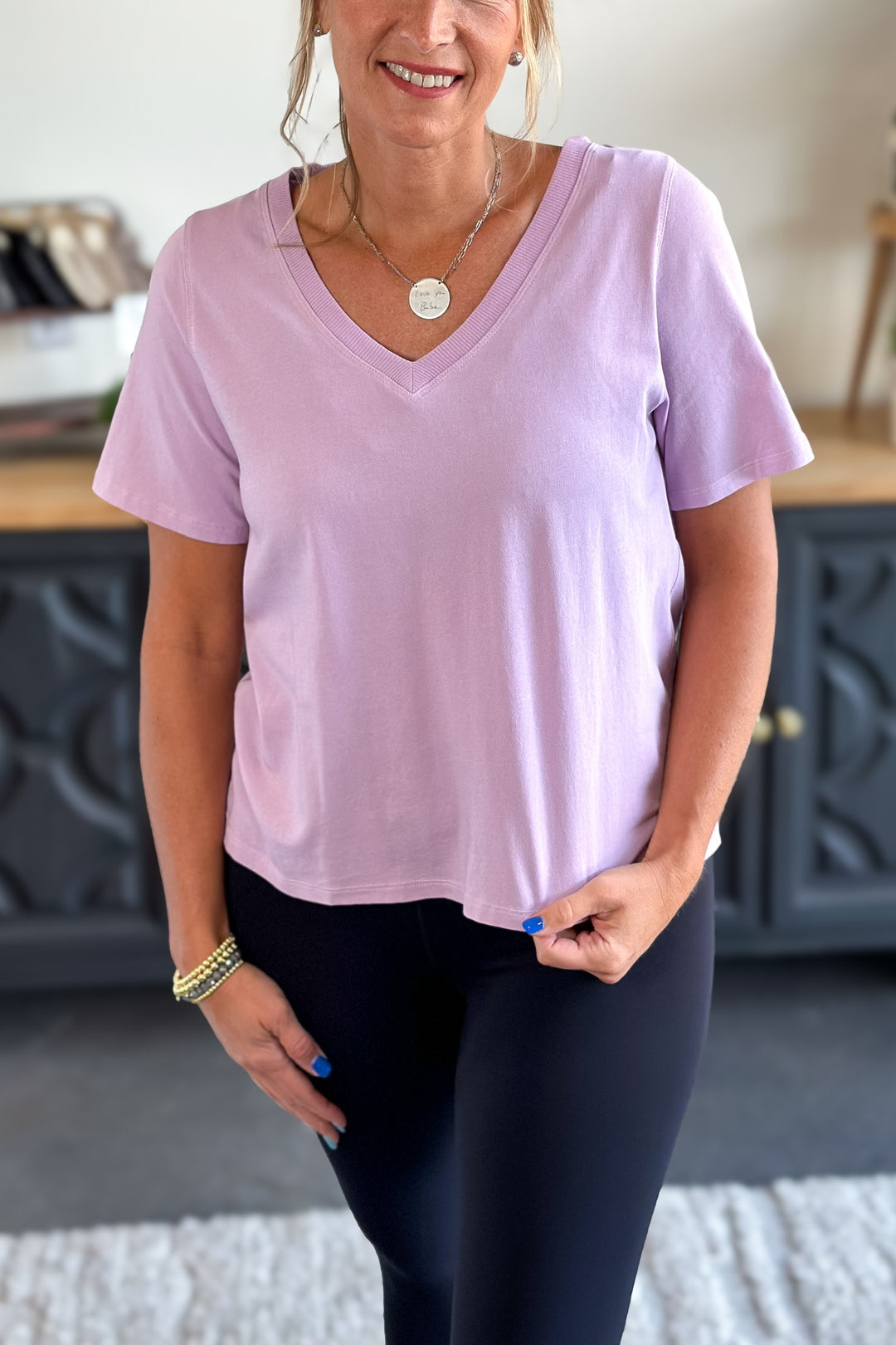 V-Neck Basic Tee- Orchid