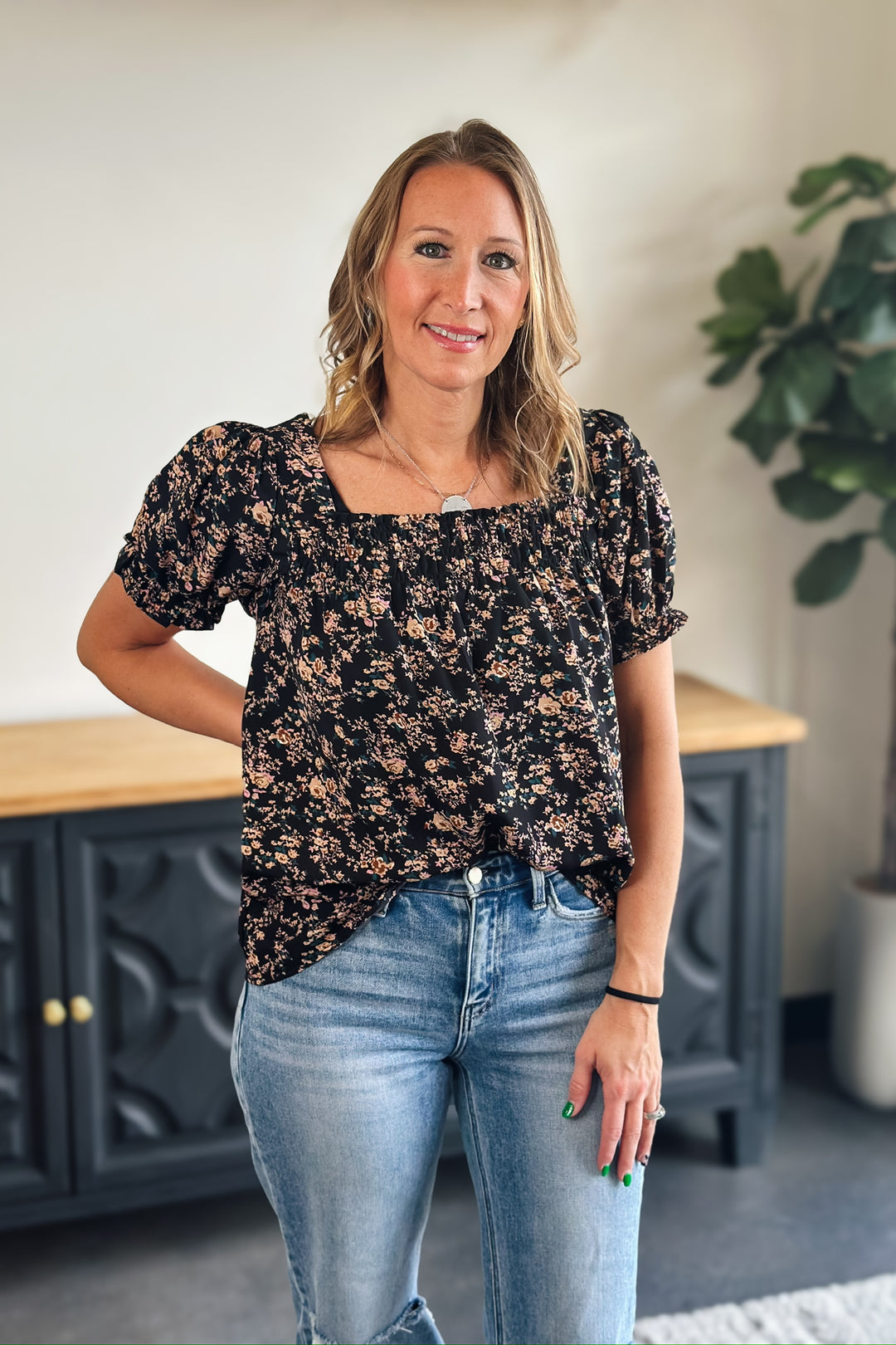 Black Smocked Blouse