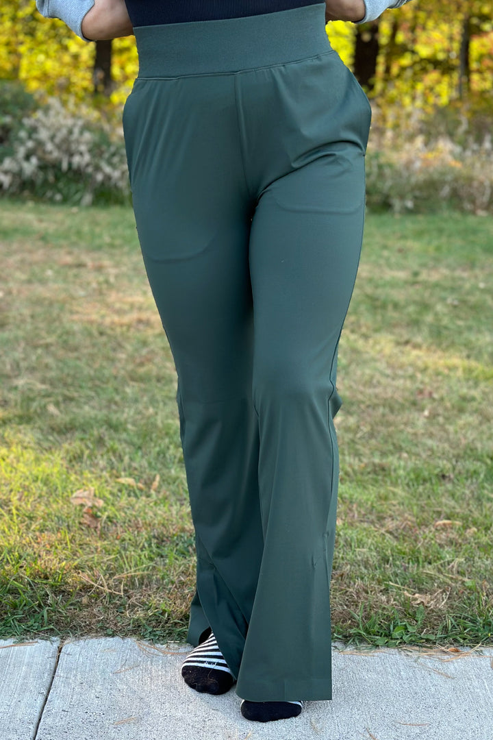 Wide Leg Active Pants- Forest