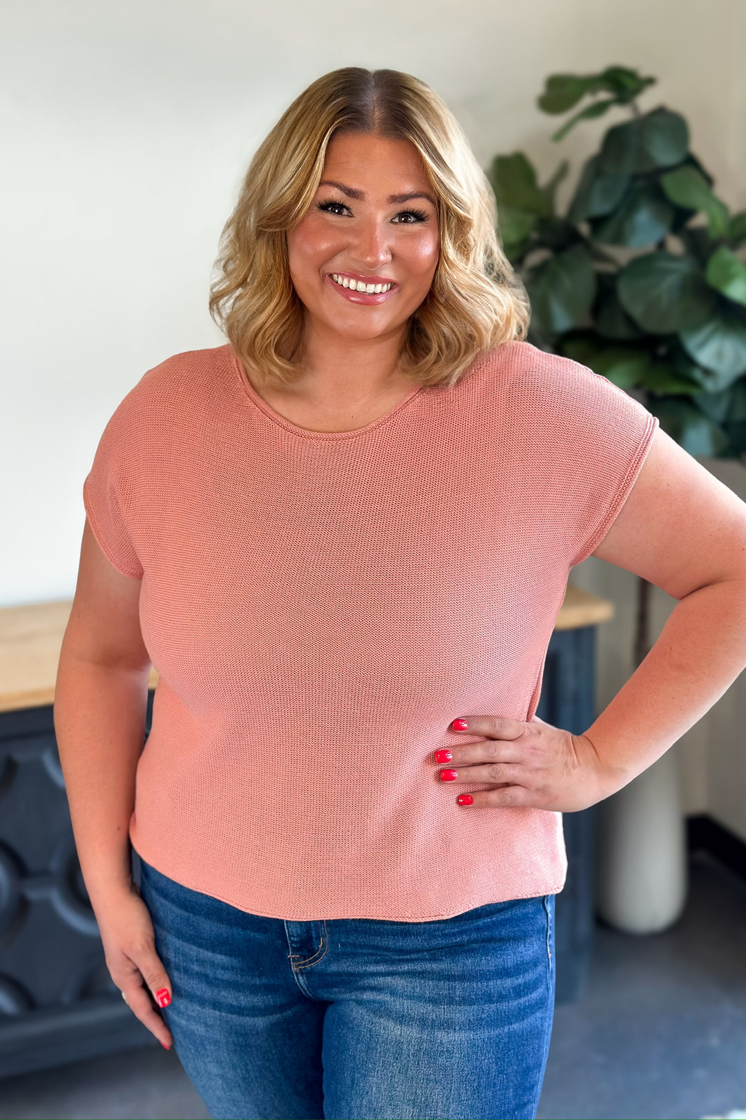 Dusty Coral Knit Sweater Tee