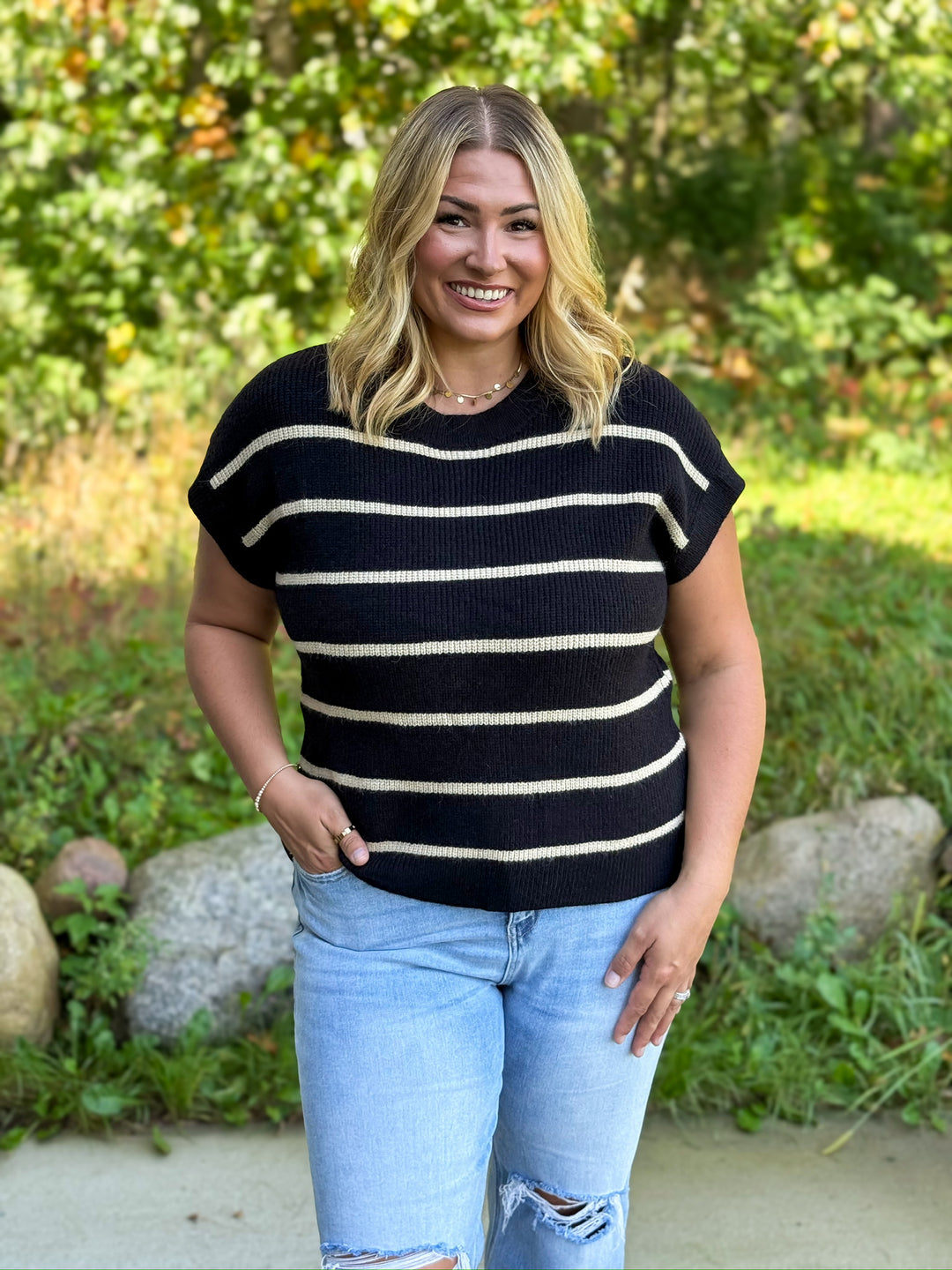 Black Striped Sweater Top
