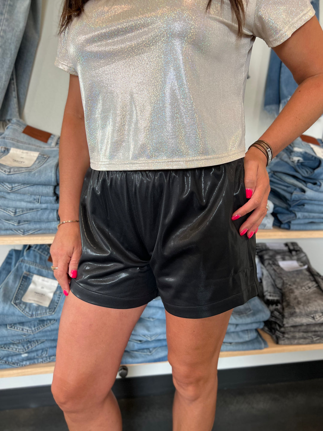 Shimmer Leather Black Short