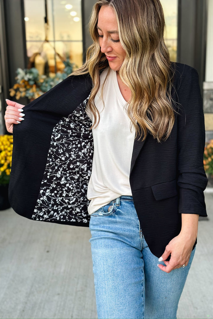 Black Woven Collared Blazer