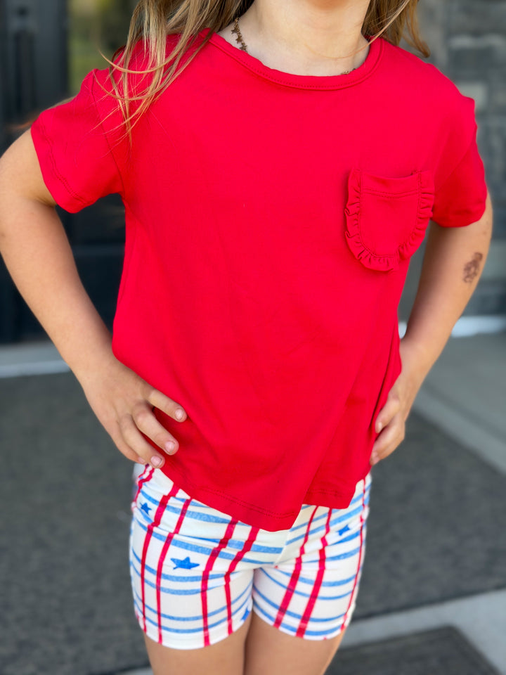 Red Ruffle Pocket Tee