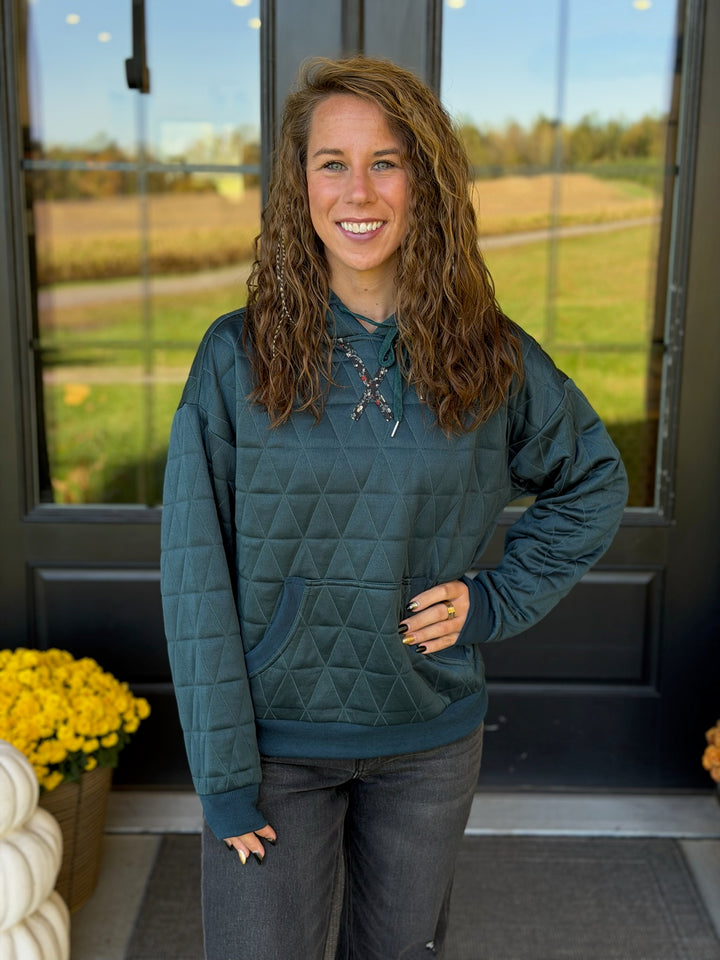 Teal Quilted Hoodie