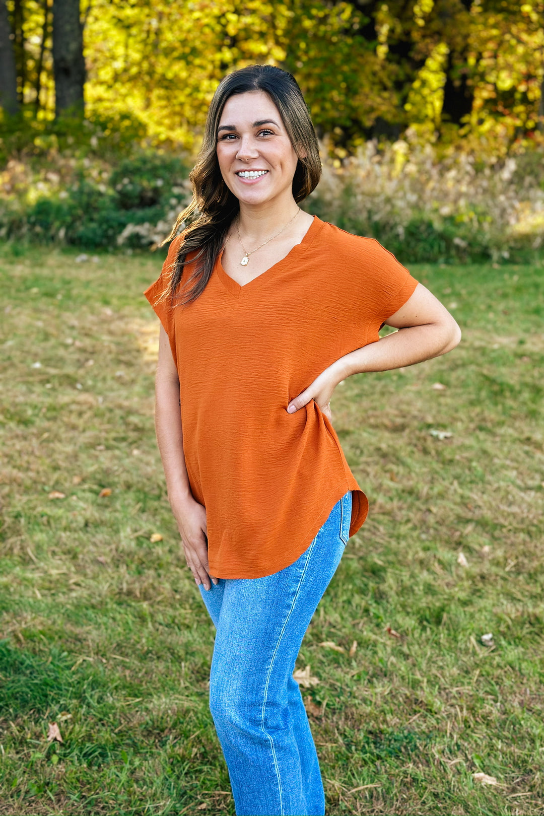 Caramel Raw Edge Blouse