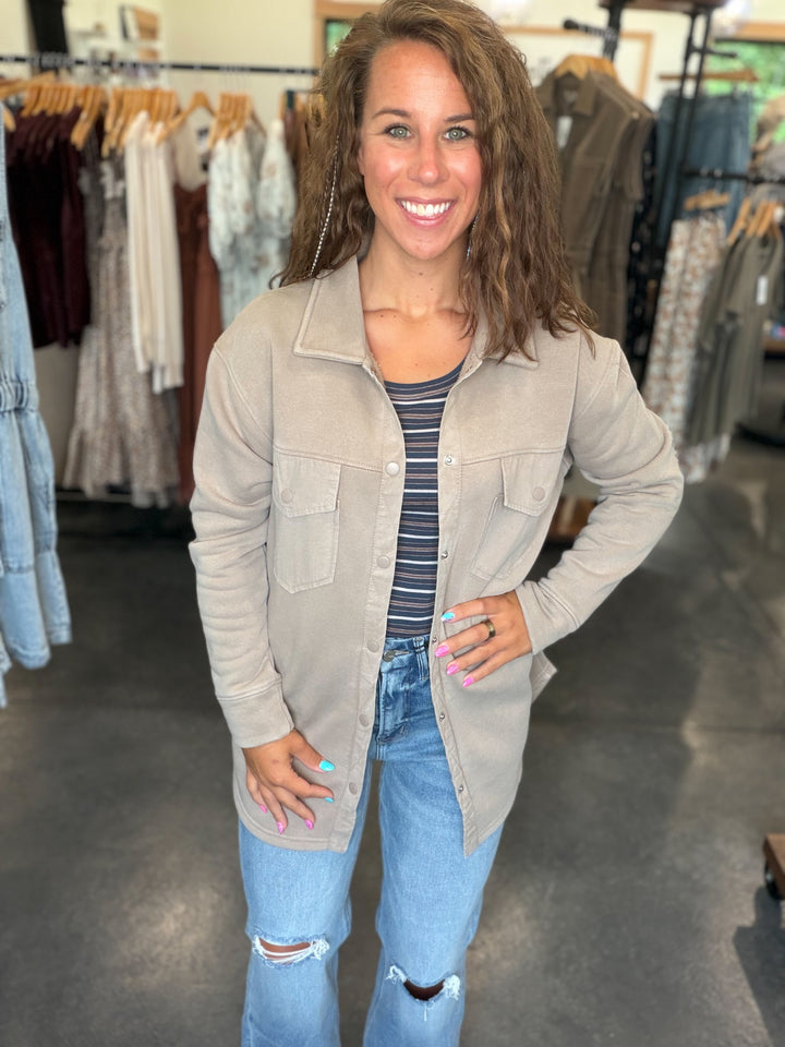 Taupe Button Shacket