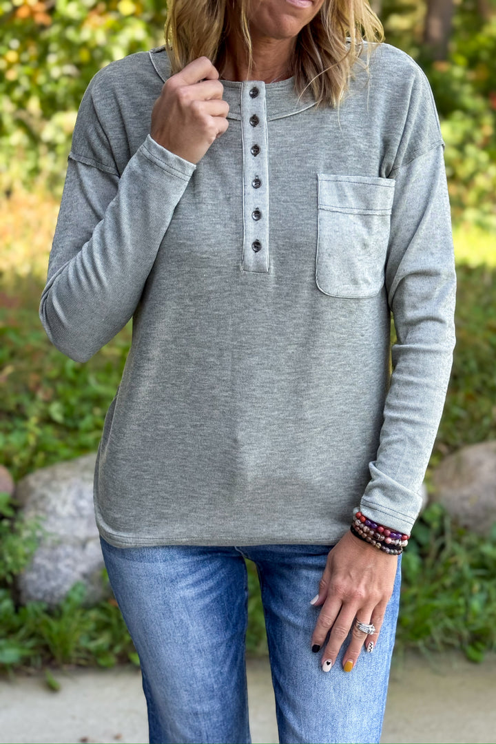 Olive Henley Button Detail