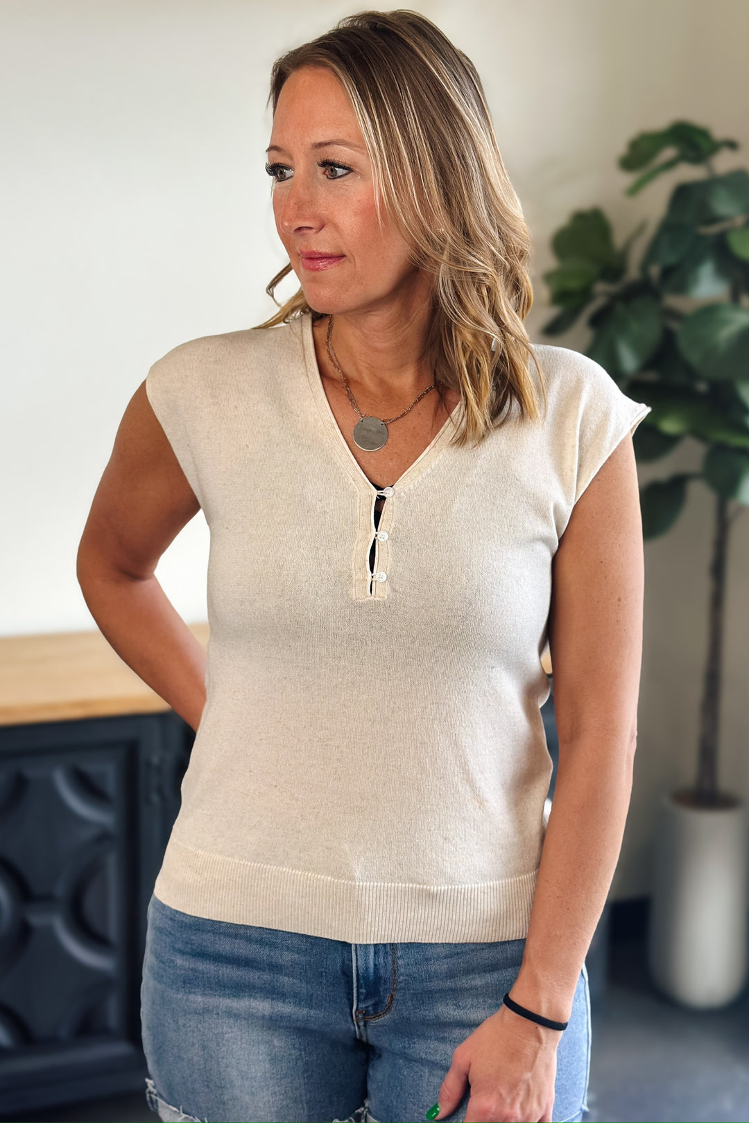 Cream V-Neck Sweater