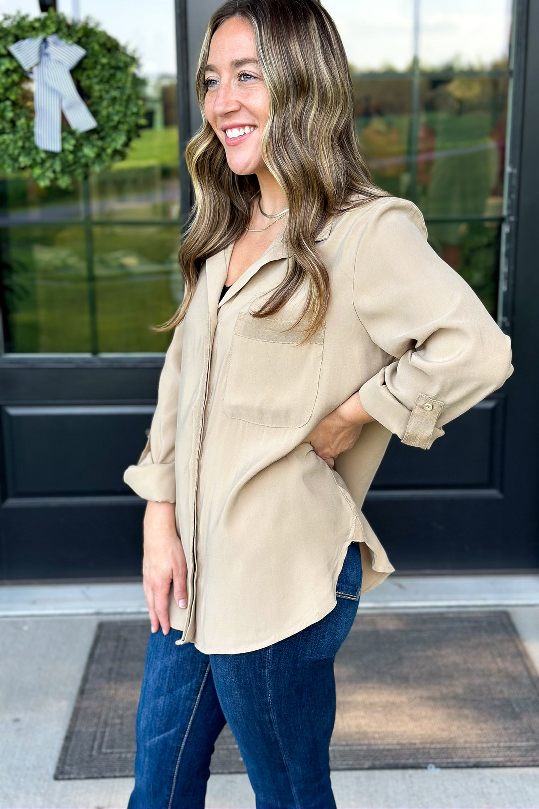 Soft Taupe Button Down