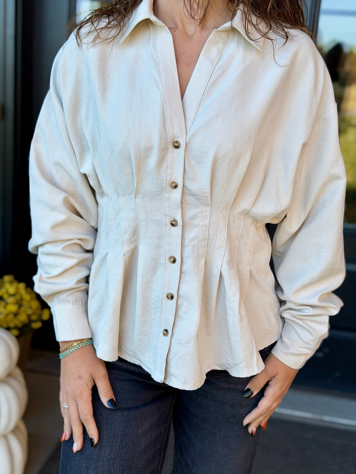 Cream Pleated Blouse