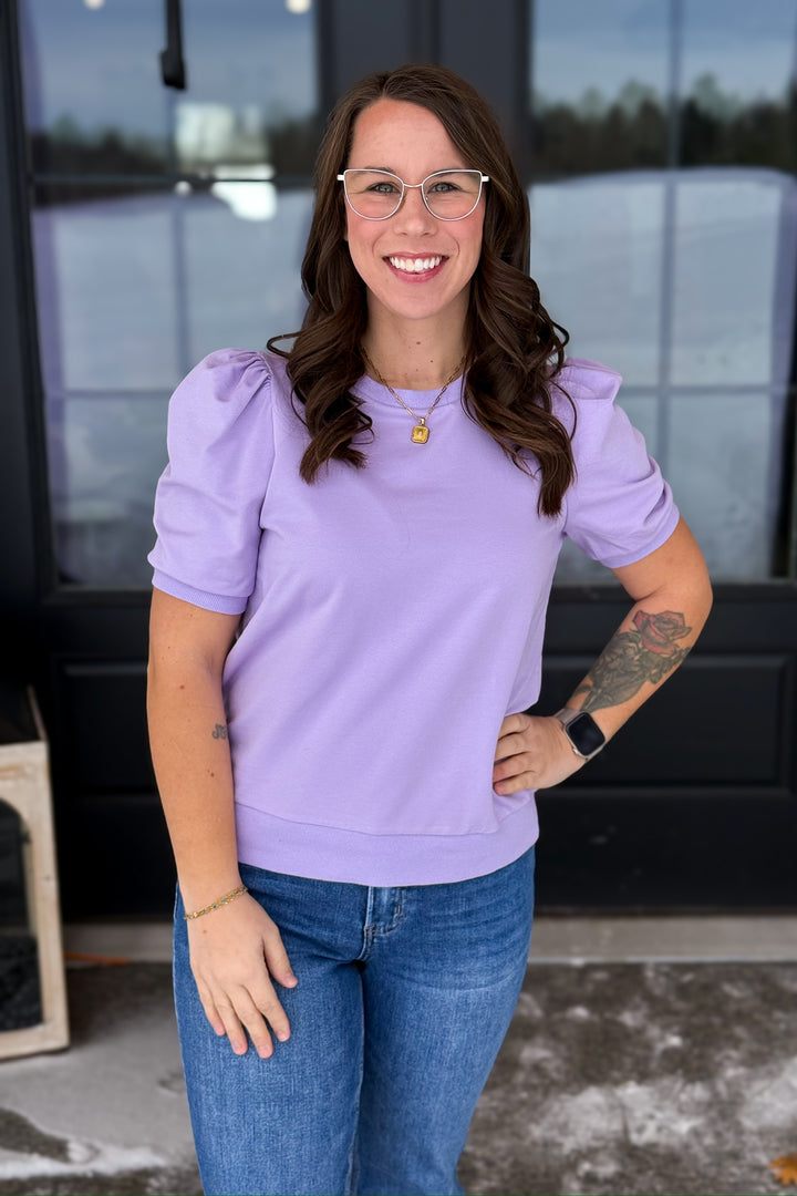 Puff Sleeve Sweatshirt Tee- Lavender
