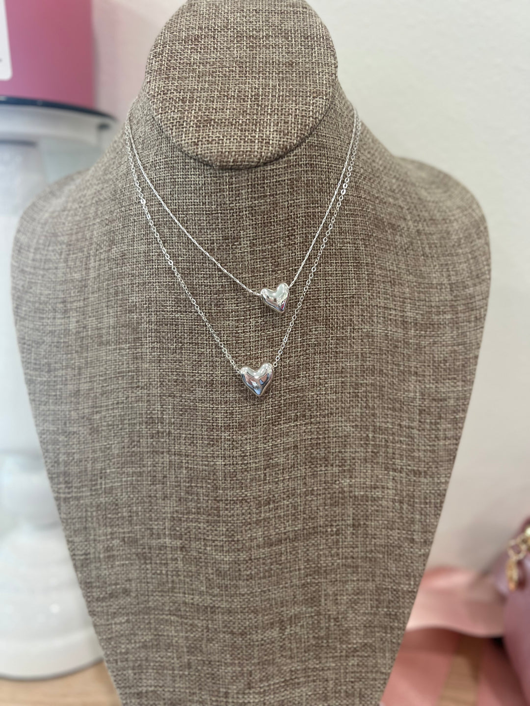 Silver Layered Heart Necklace