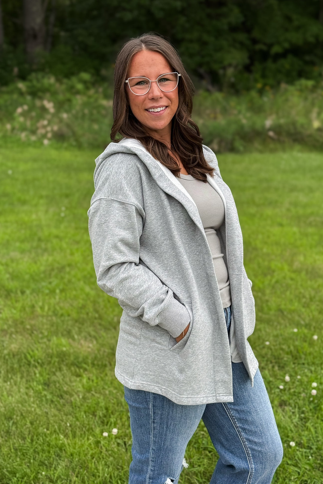 Grey Terry Open Cardigan