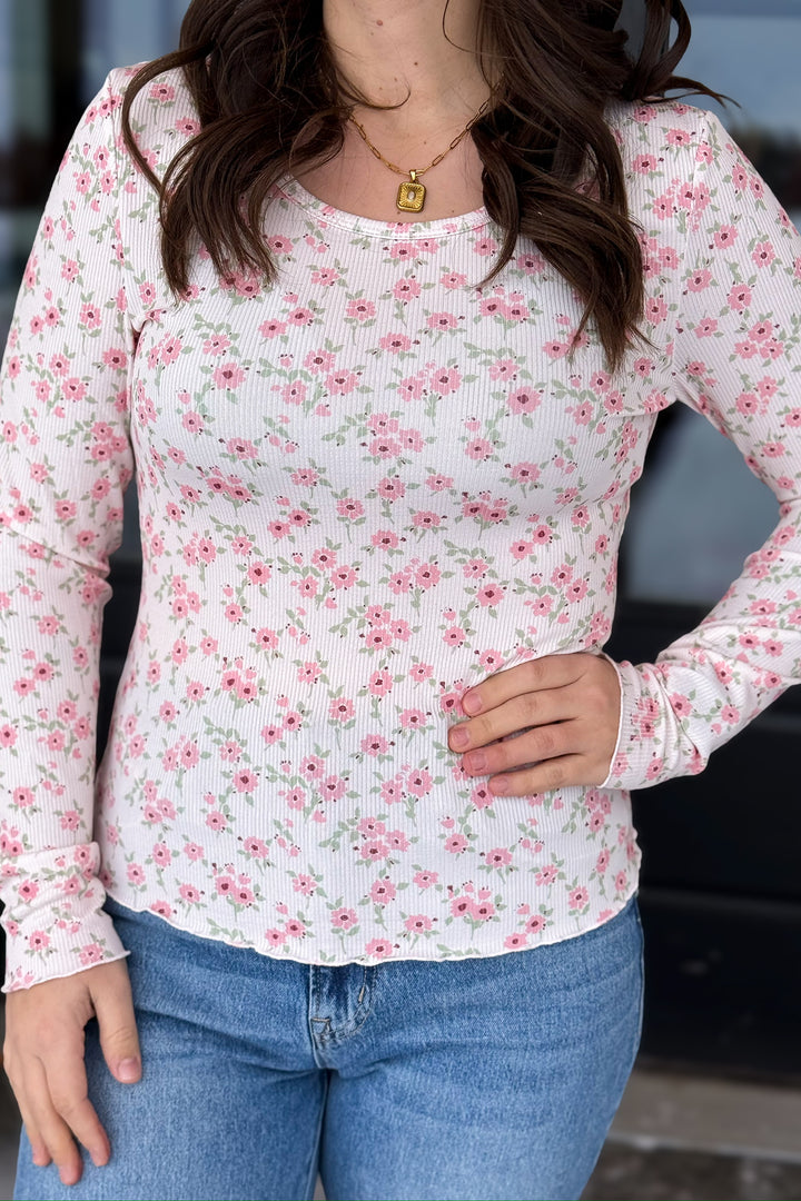 Ribbed Long Sleeve Pink Confetti