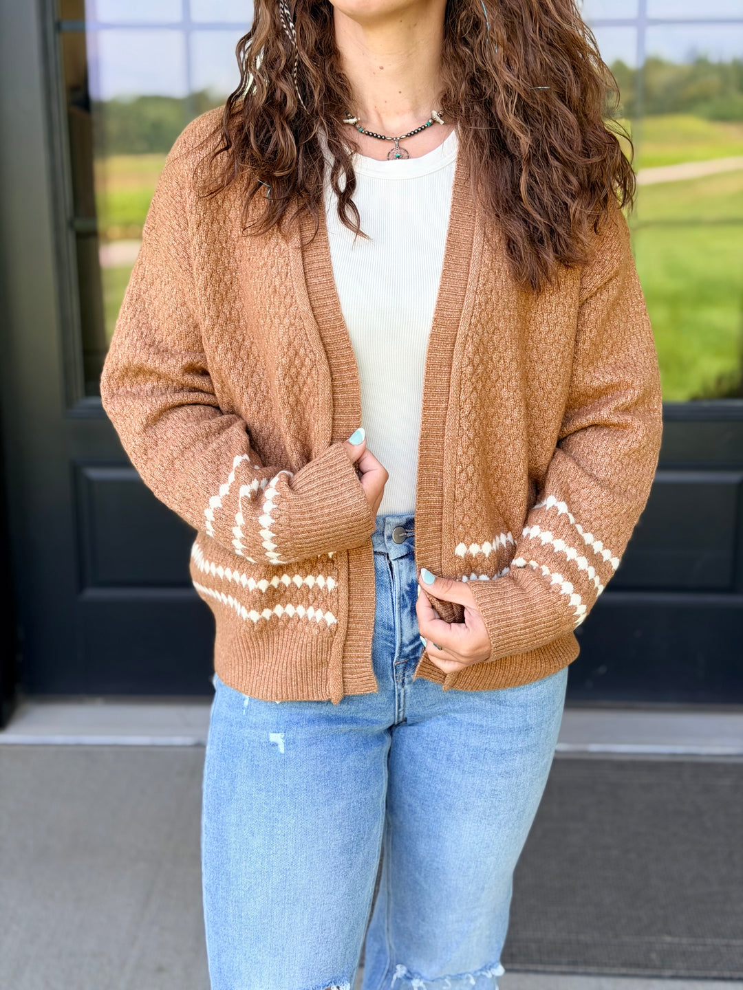 Camel Balloon Sleeve Cardigan
