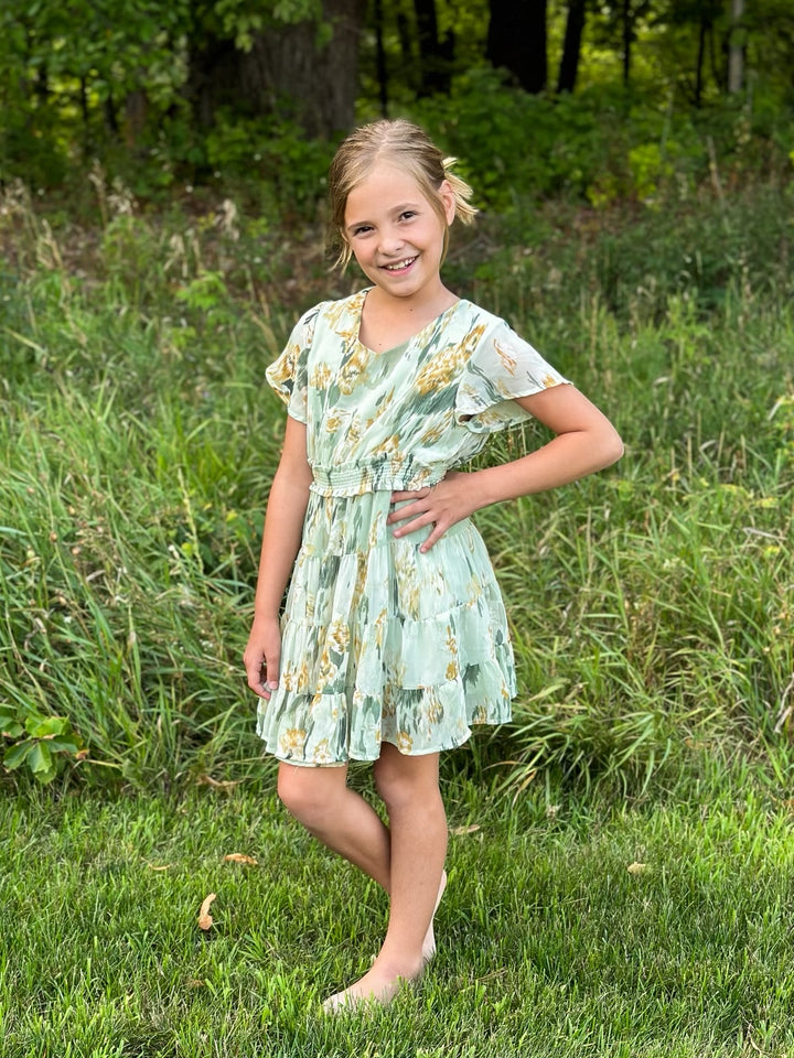 Girl's Watercolor Sage Dress