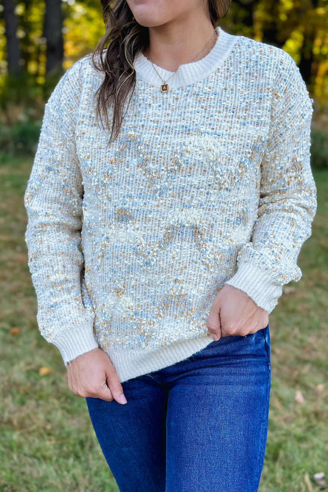 Cream Textured Crew Sweater