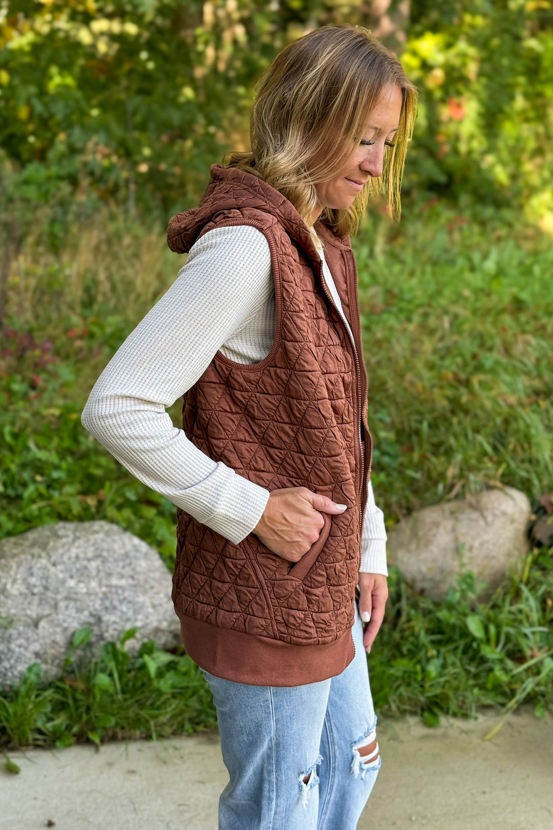 Quilted Hooded Vest- Copper