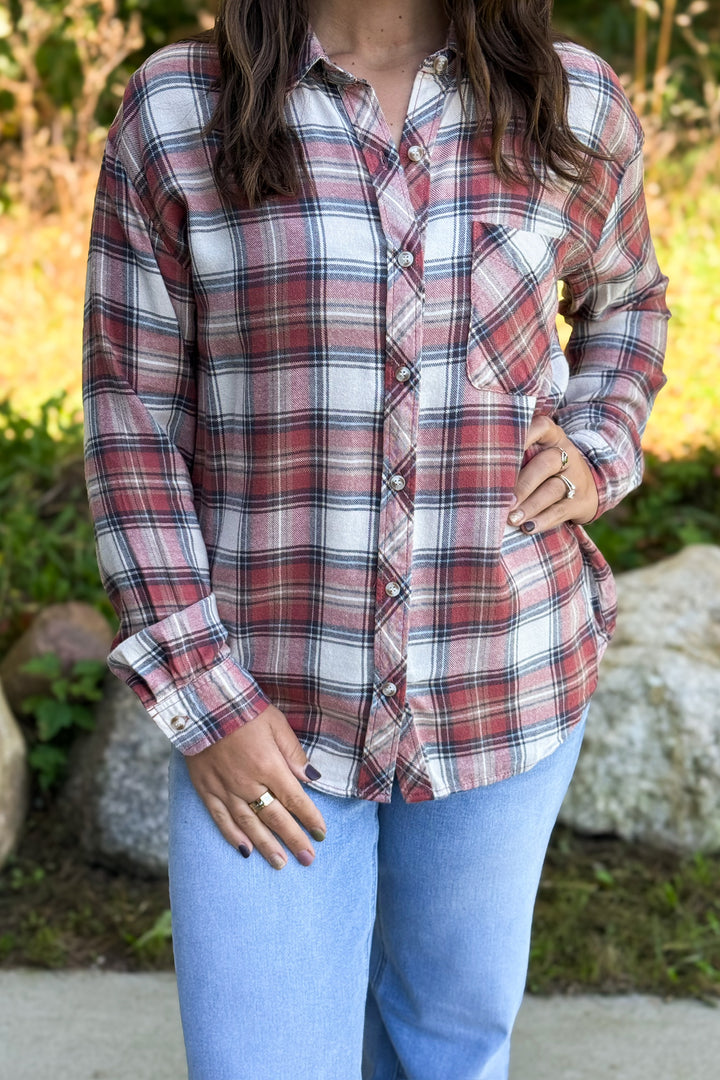 Red Plaid Button-Up