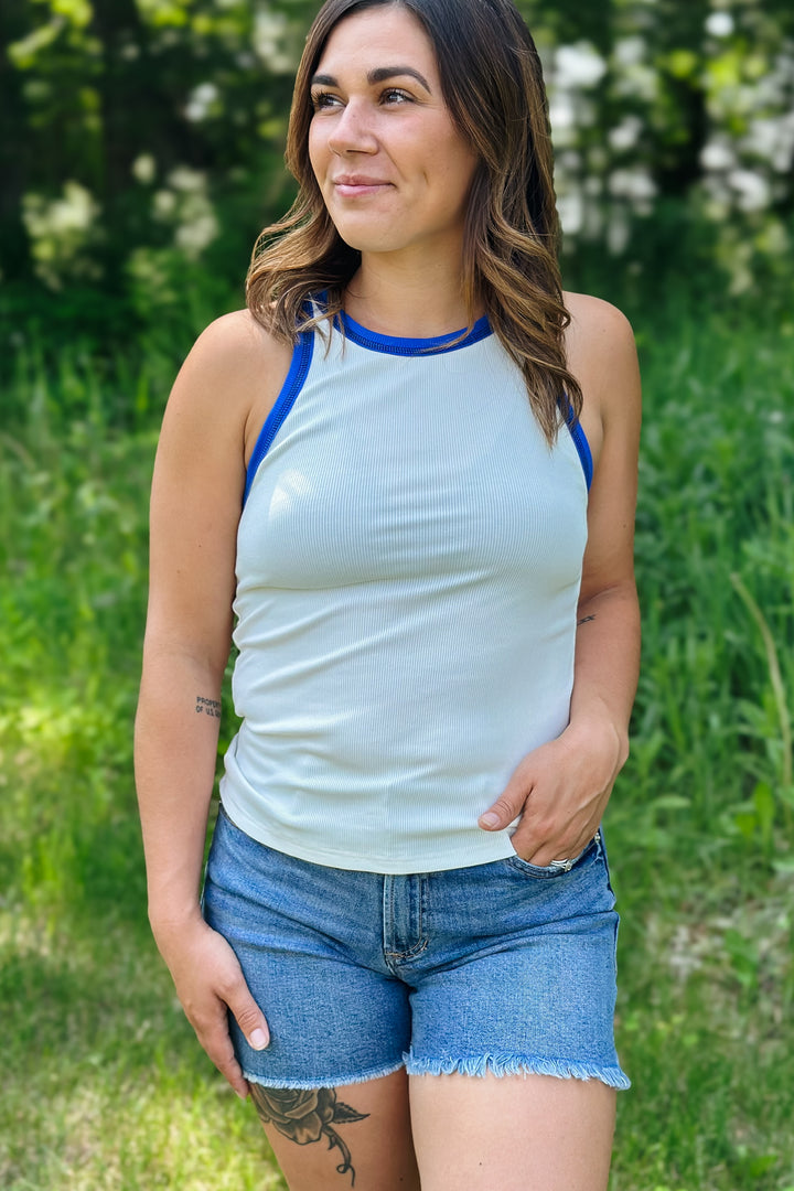 Scoop Ribbed Tank- Off White