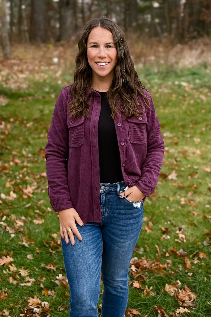 Plum Corduroy Button Up