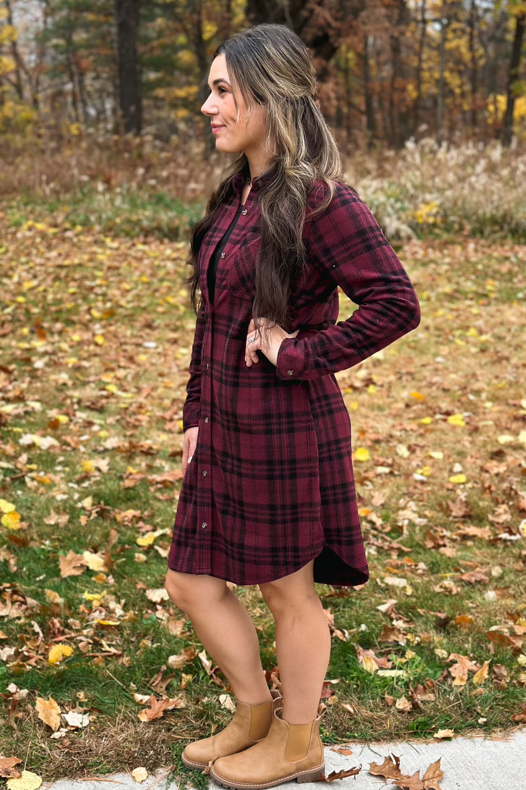 Leslie- Wine Plaid