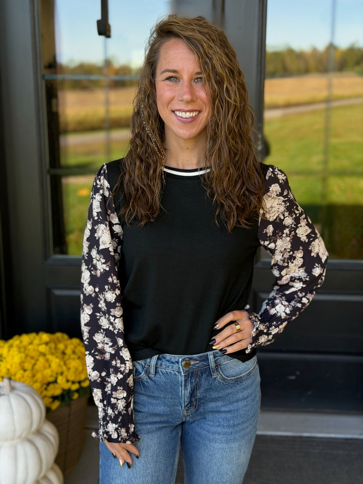 Black Floral Sleeve Blouse
