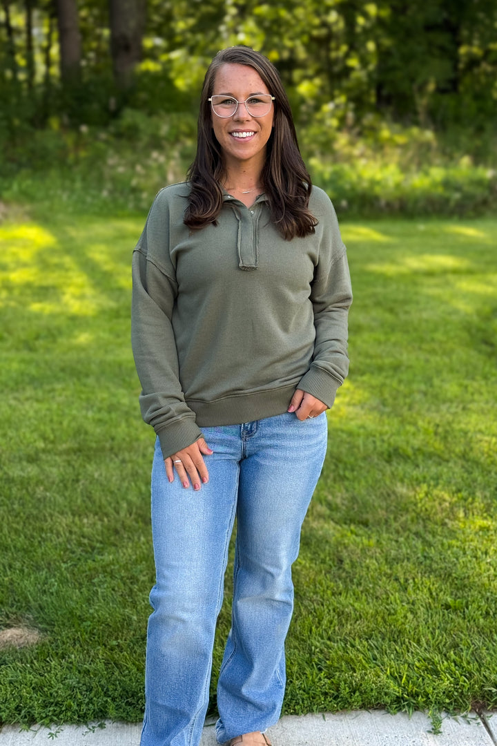 Olive Half-Zip Sweatshirt