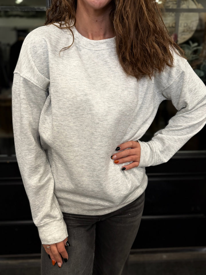 Solid Crew Neck Pullover- Grey