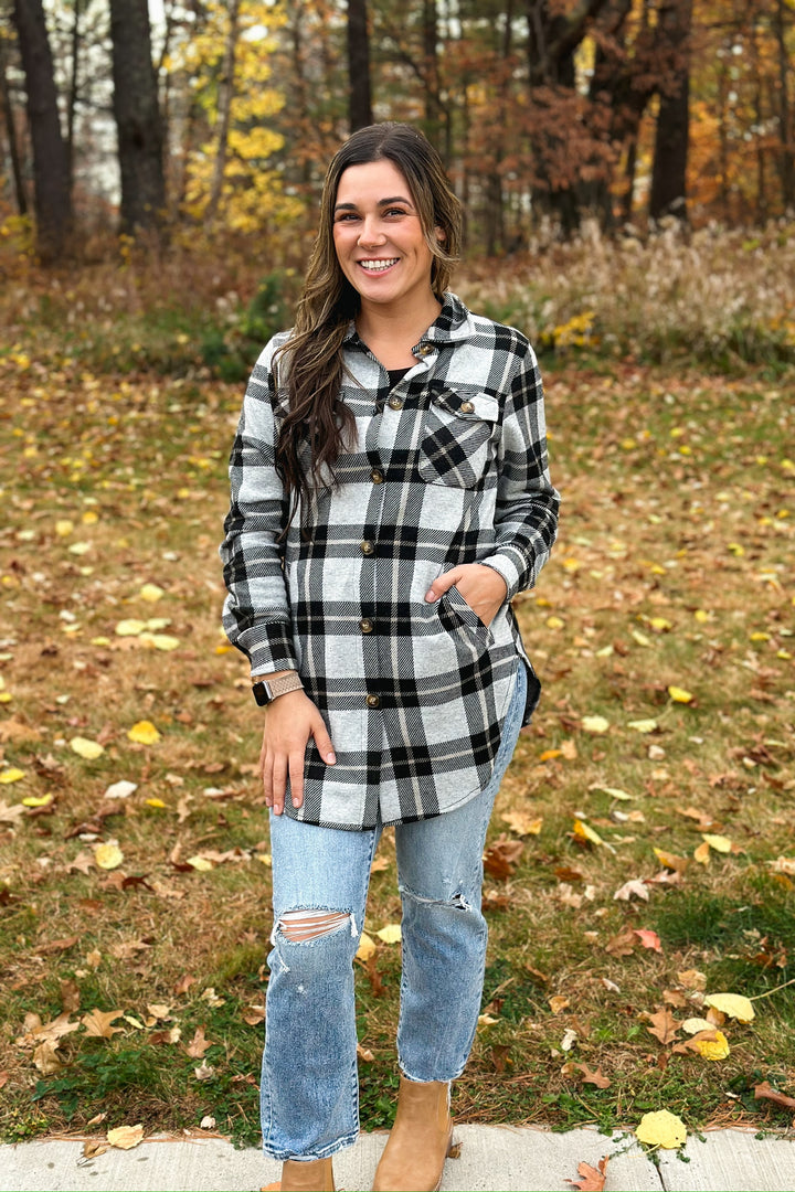 Long Brown Plaid Button Down