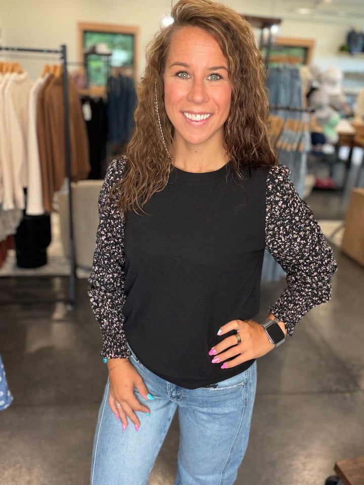 Black Floral Sleeve Blouse