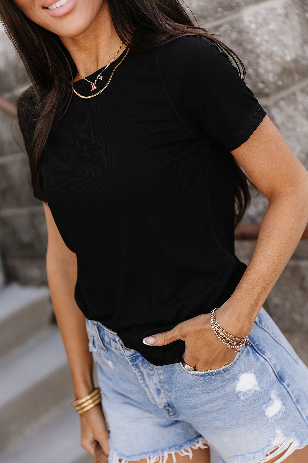Ribbed Lulu Tee - Noir